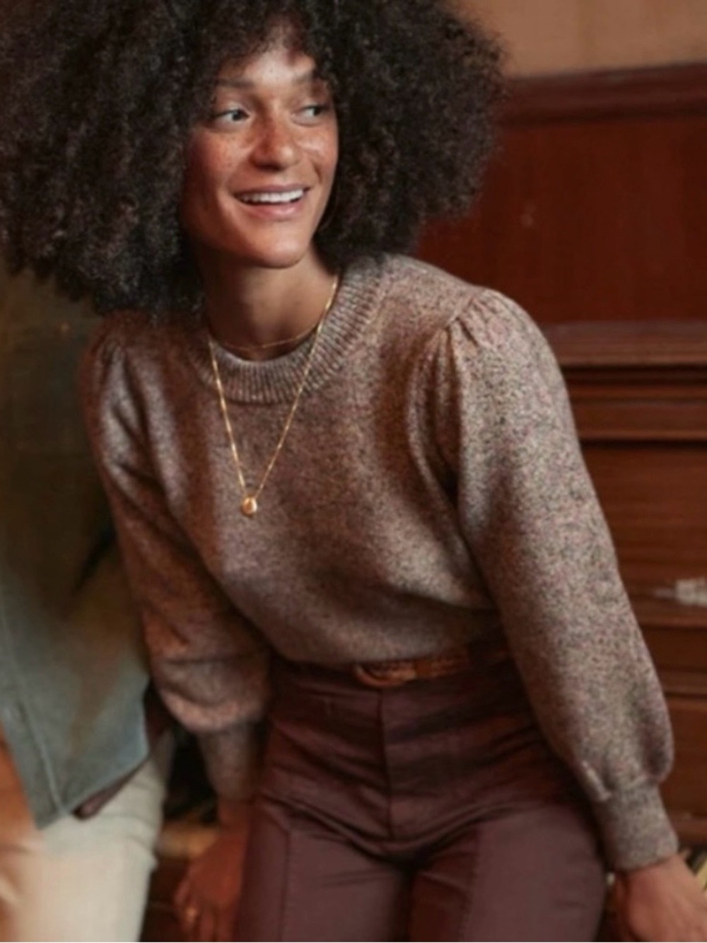 Marine Layer Alma Puff Sleeve Sweater Crew Neck Size Small